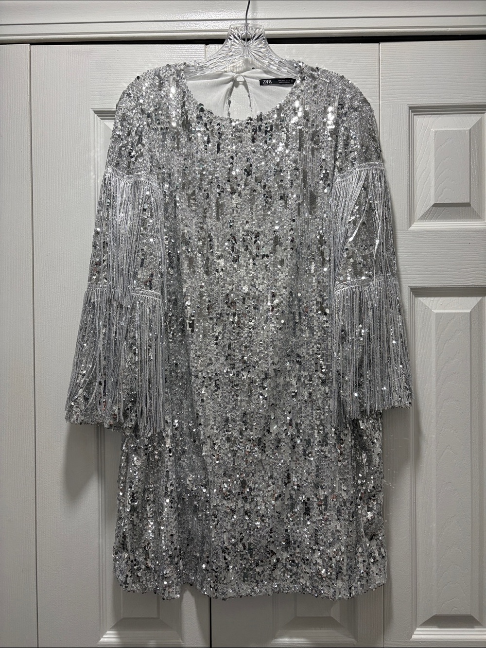 Zara Silver Sequin Fringe Mini Dress